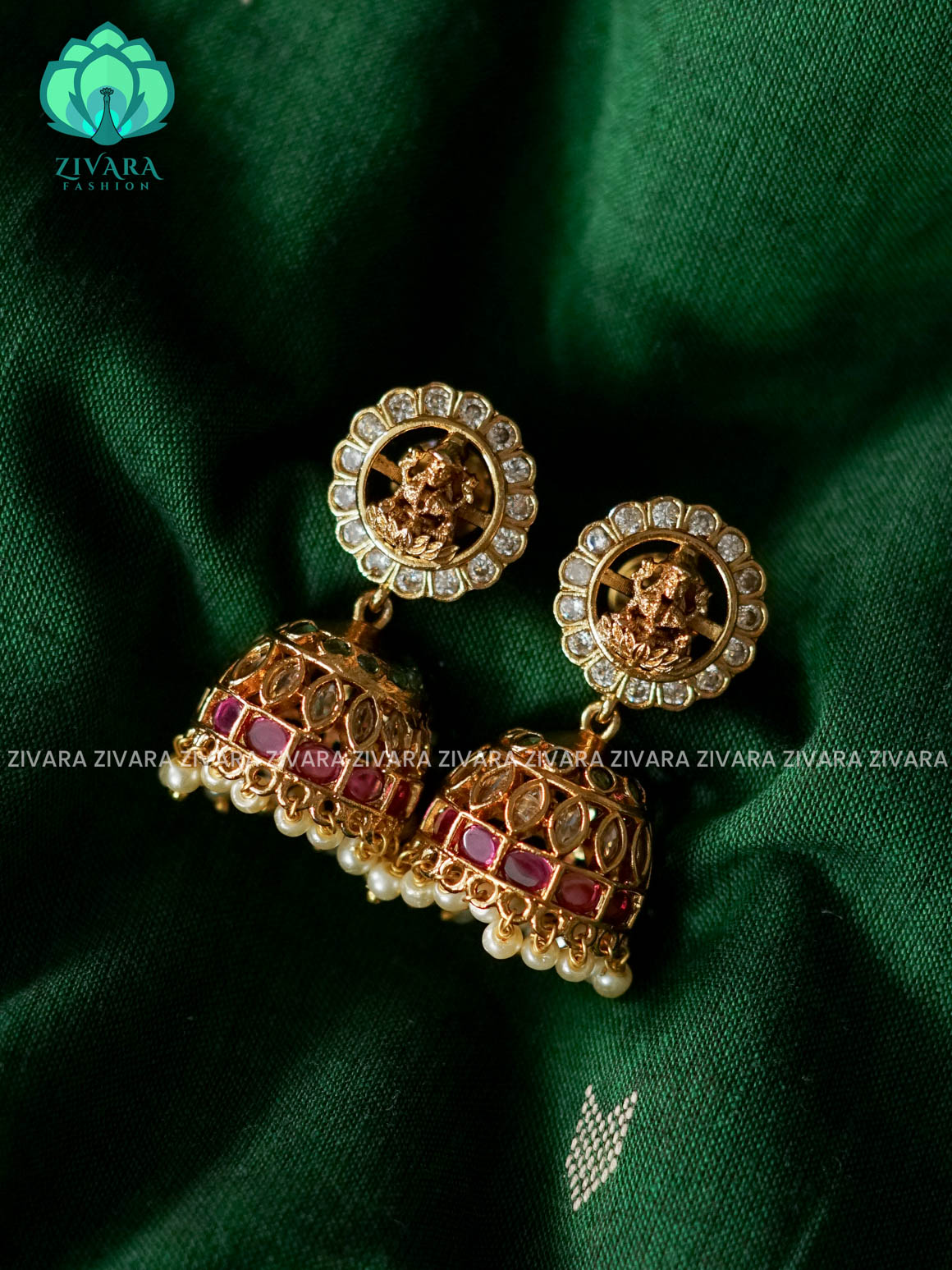 TEMPLE  MEDIUM SIZE  JHUMKA - TRADITIONAL PREMIUM MATTE  polish JHUMKA- latest jewellery collection- zivara fashion