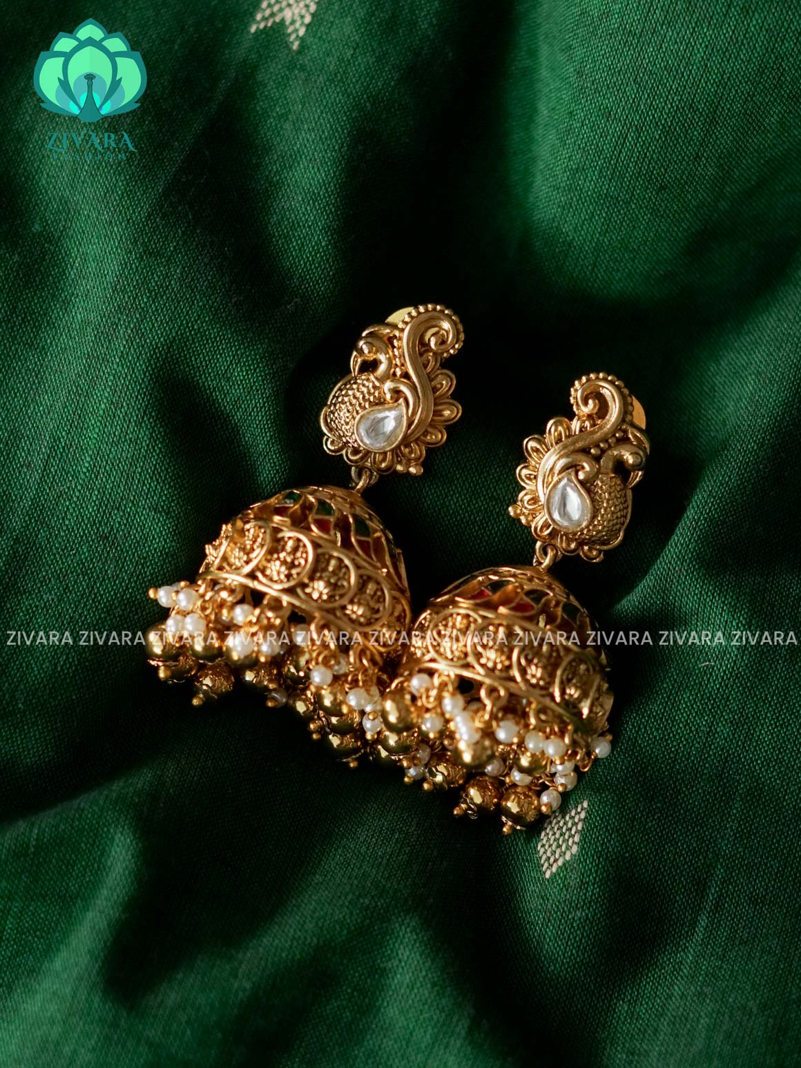DIYA- EXUBERANT JADAU JHUMKAS  - TRADITIONAL PREMIUM MATTE  polish JHUMKA- latest jewellery collection- zivara fashion