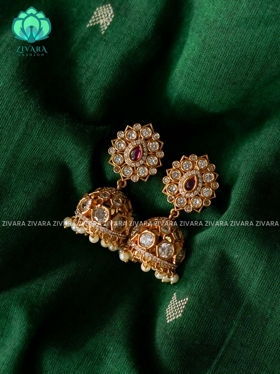 RUBY TEAR JHUMKA- Bridal PREMIUM MATTE  polish JHUMKA- latest jewellery collection- zivara fashion