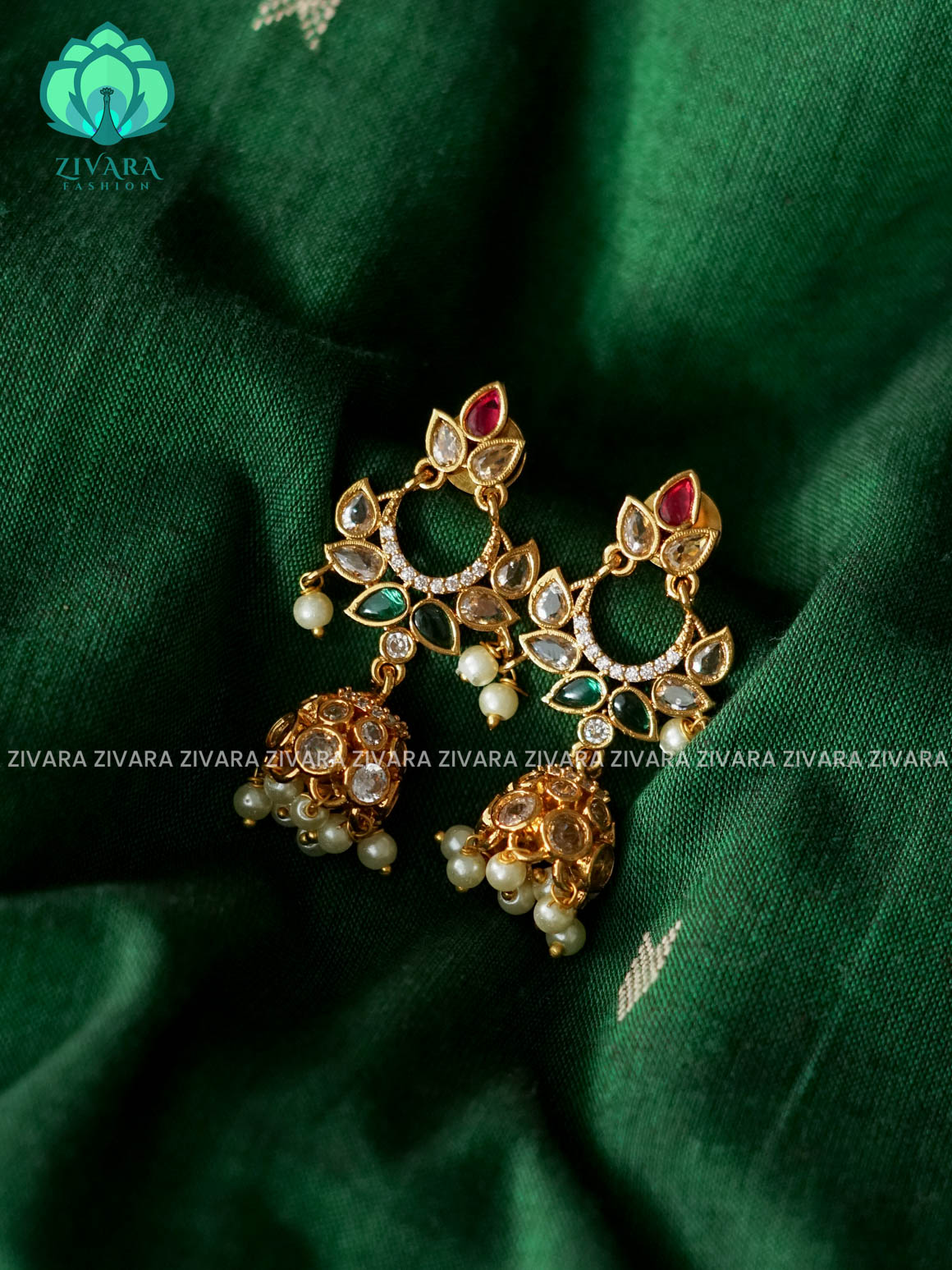 DIYA - REAL KEMP MOTIF FREE JHUMKA - TRADITIONAL PREMIUM JHUMKA- latest jewellery collection- zivara fashion