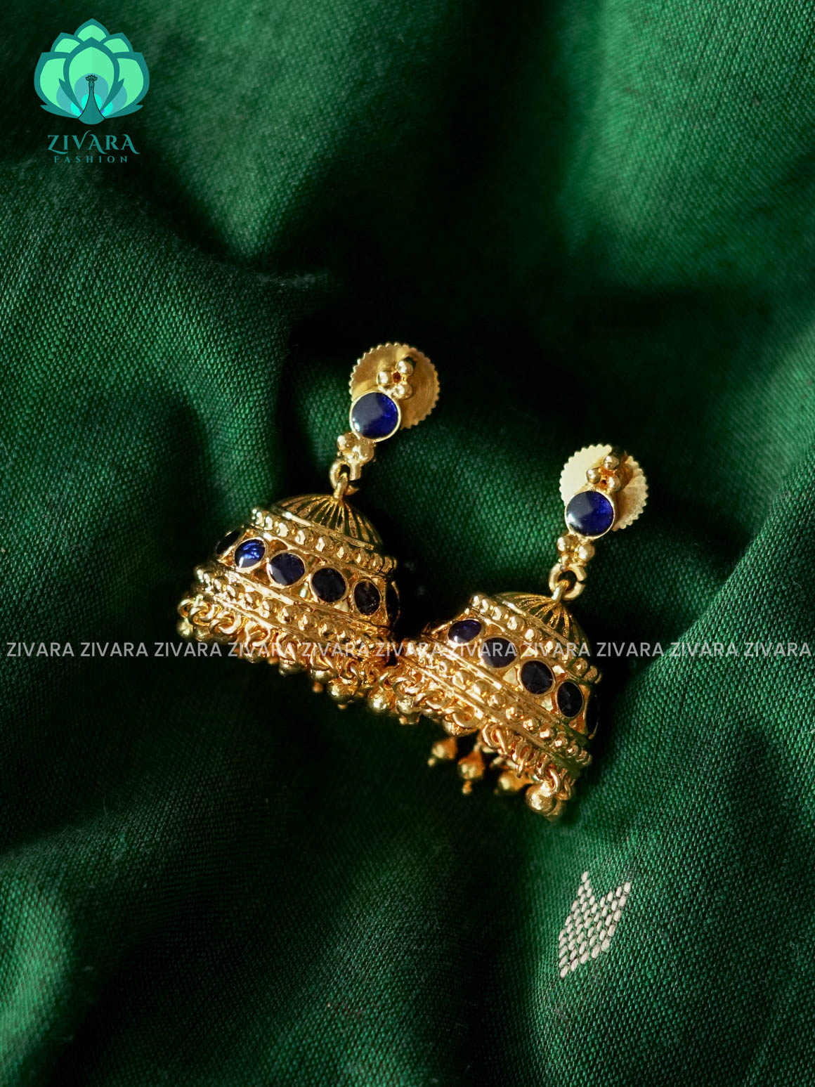 BLUE CIRCLE STONE - TRADITIONAL JHUMKA- latest jewellery collection- zivara fashion
