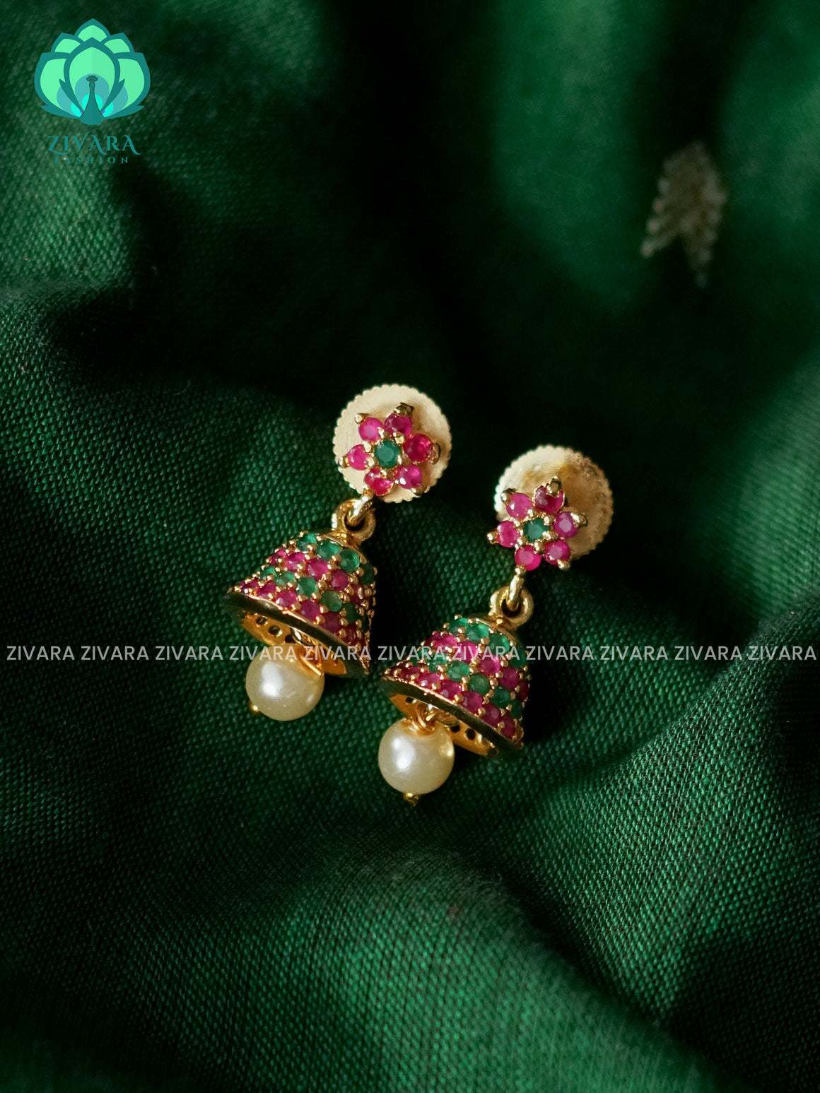 Ruby and Green Stone -Hotselling small size kids friendly REAL KEMP TRADITIONAL PREMIUM JHUMKA- latest jewellery collection- zivara fashion