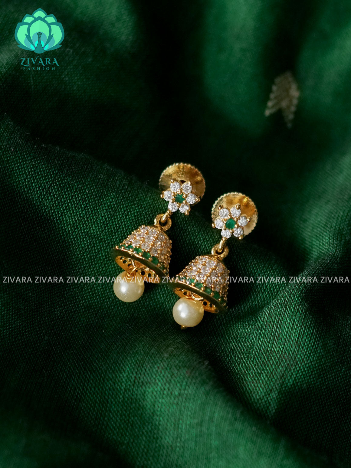 White and Green Stone -Hotselling small size kids friendly REAL KEMP TRADITIONAL PREMIUM JHUMKA- latest jewellery collection- zivara fashion