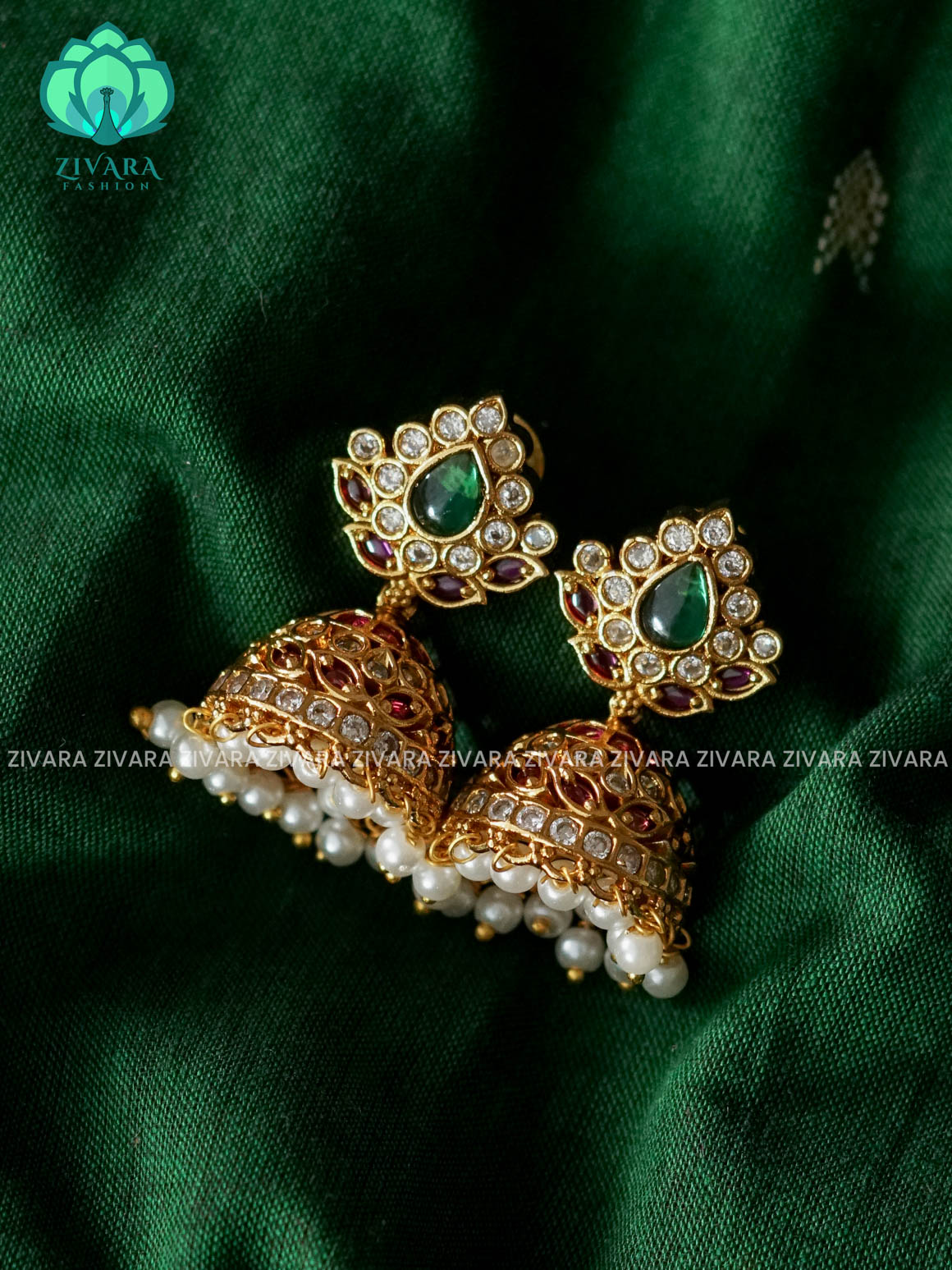 GREEN TEAR JHUMKA- Bridal PREMIUM MATTE  polish JHUMKA- latest jewellery collection- zivara fashion