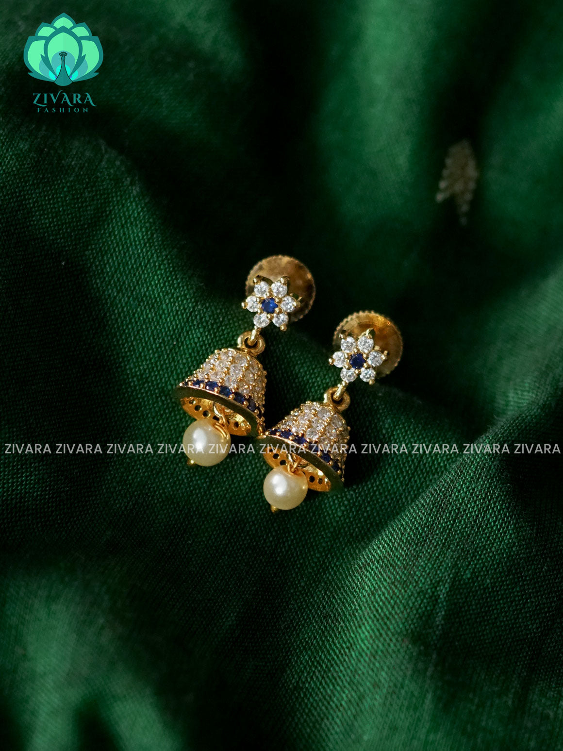 White and Blue Stone -Hotselling small size kids friendly REAL KEMP TRADITIONAL PREMIUM JHUMKA- latest jewellery collection- zivara fashion