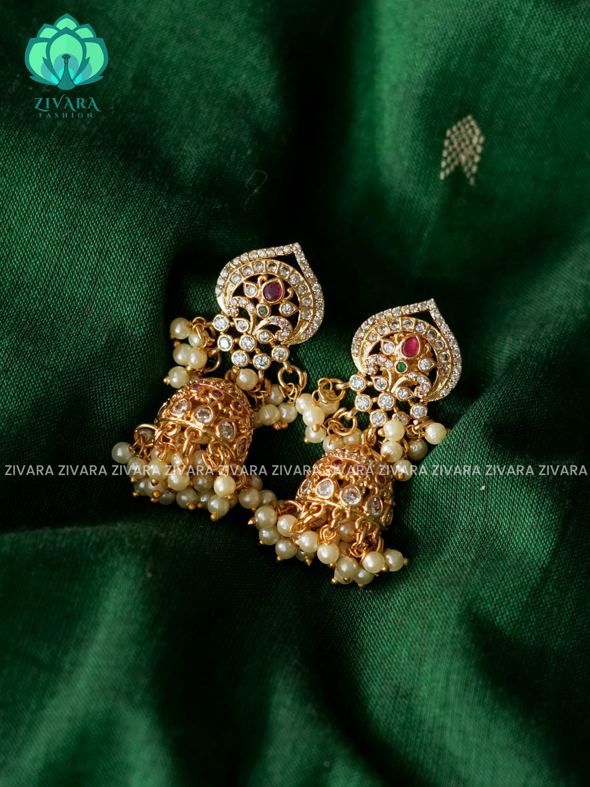 Small size one of a kind RUBY AND GREEN JHUMKA - TRADITIONAL PREMIUM MATTE  polish JHUMKA- latest jewellery collection- zivara fashion