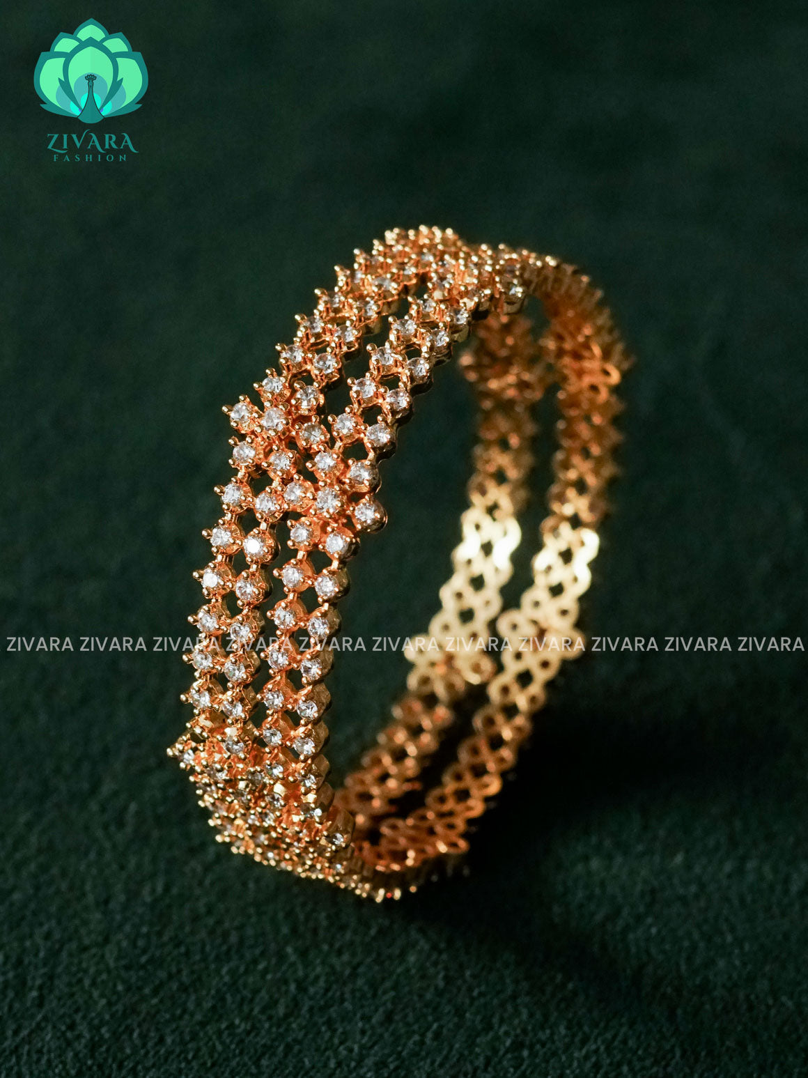 ZYRA - 2 piece white stone motif micro gold polish bangles  - Premium quality daily use bangles - Zivara fashion