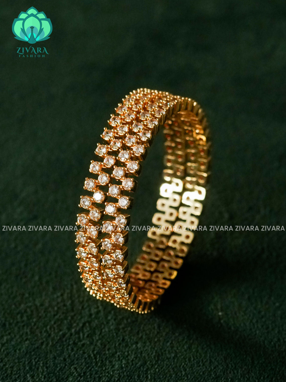 ZYRA - 2 piece white stone motif micro gold polish bangles  - Premium quality daily use bangles - Zivara fashion