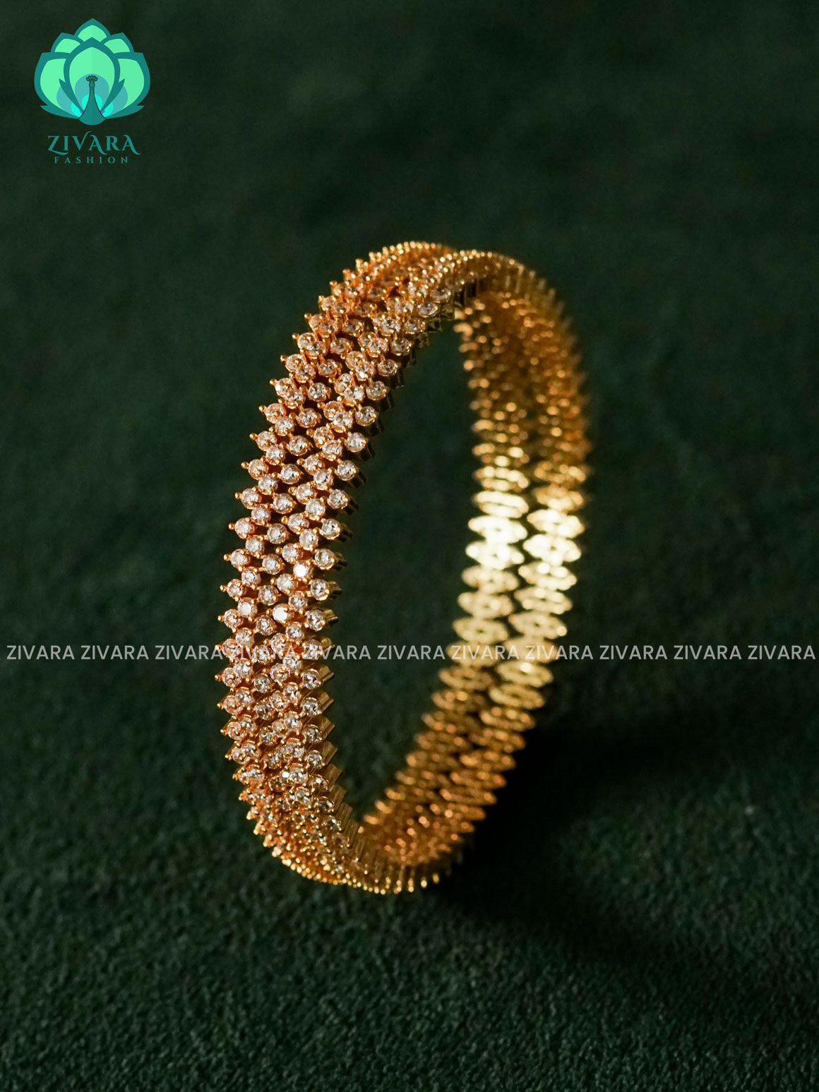 ZYRA - 2 piece white stone motif micro gold polish bangles  - Premium quality daily use bangles - Zivara fashion