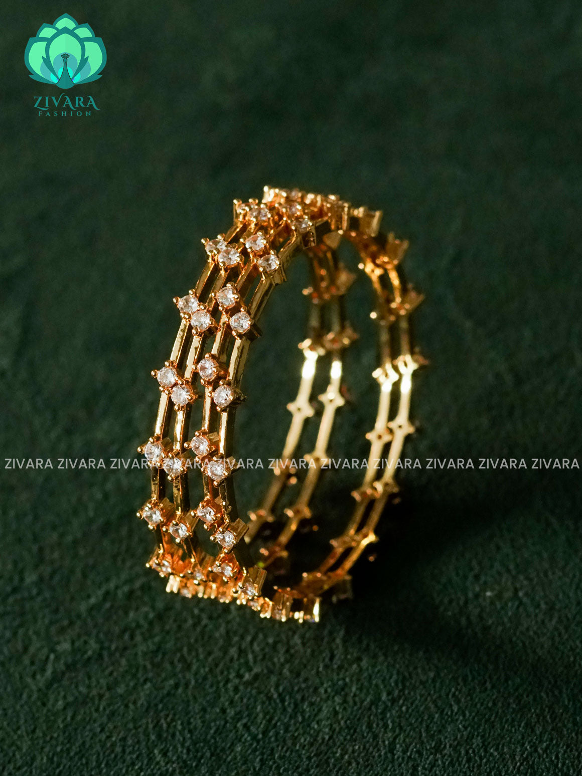 ZYRA - 4 piece white stone motif micro gold polish bangles  - Premium quality daily use bangles - Zivara fashion