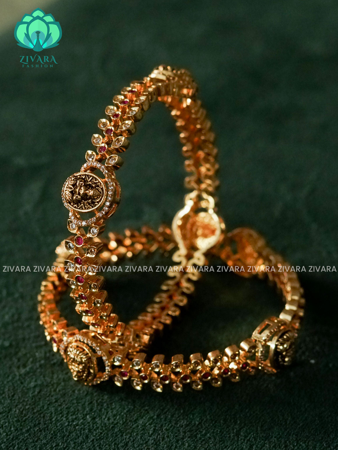 ZYRA - 2 piece white stone temple micro gold polish bangles  - Premium quality daily use bangles - Zivara fashion