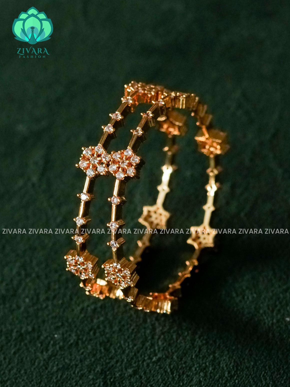 ZYRA - 2 piece white stone motif micro gold polish bangles  - Premium quality daily use bangles - Zivara fashion