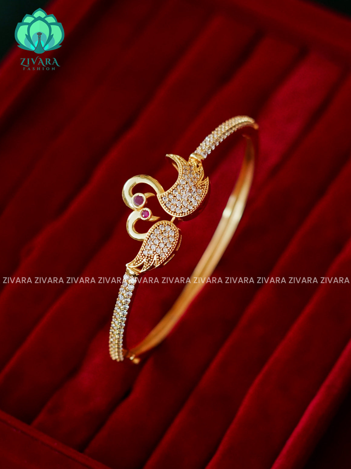 ZYRA - 1 piece white stone swan micro gold polish free size open type KADA - Premium quality daily use KADA - Zivara fashion