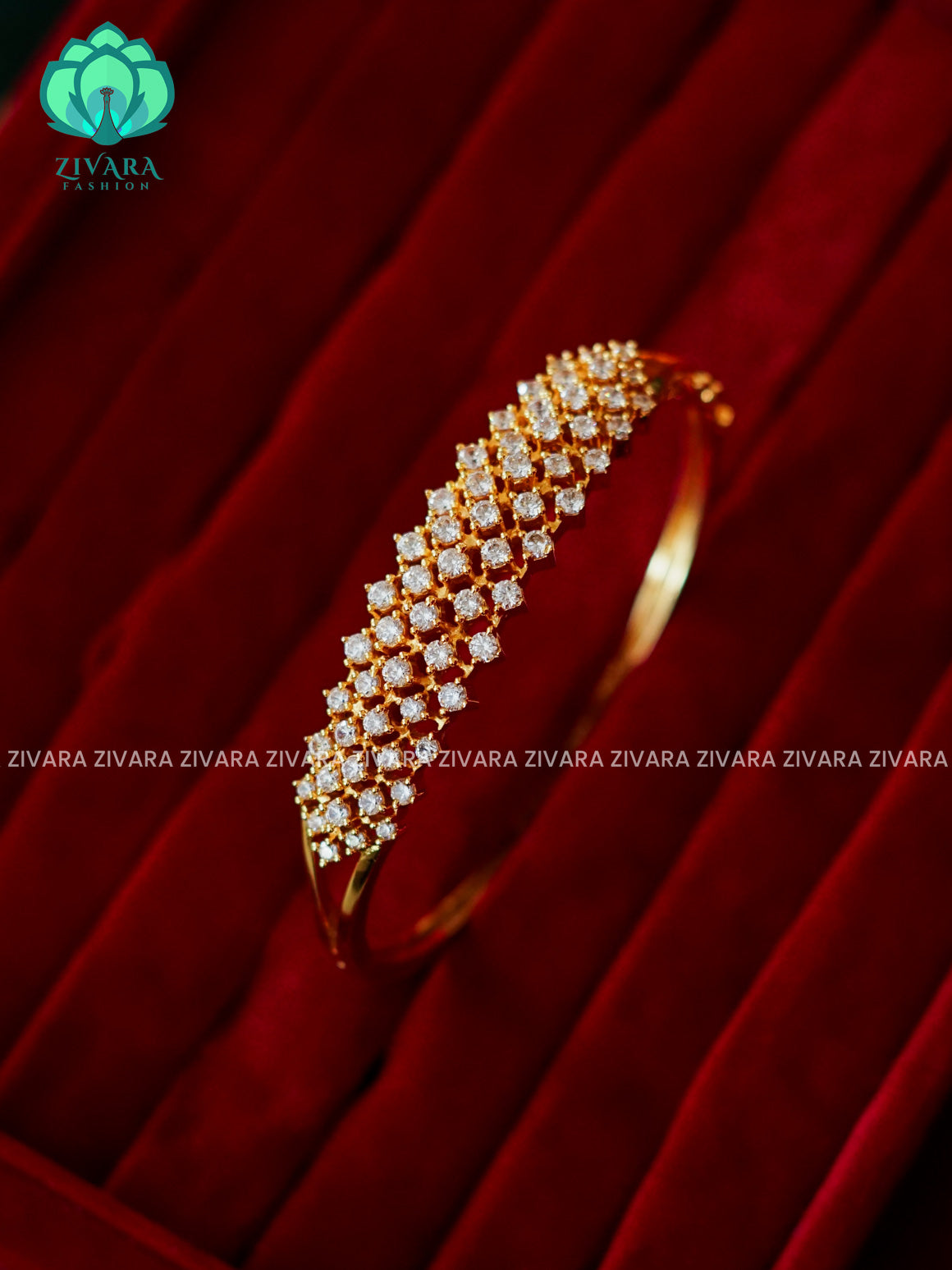 ZYRA - 1 piece white stone motif micro gold polish free size open type KADA - Premium quality daily use KADA - Zivara fashion