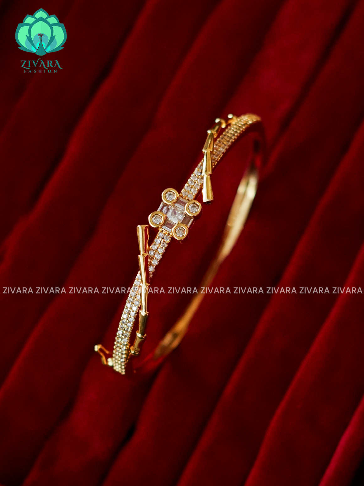 ZYRA - 1 piece white stone motif micro gold polish free size open type KADA - Premium quality daily use KADA - Zivara fashion