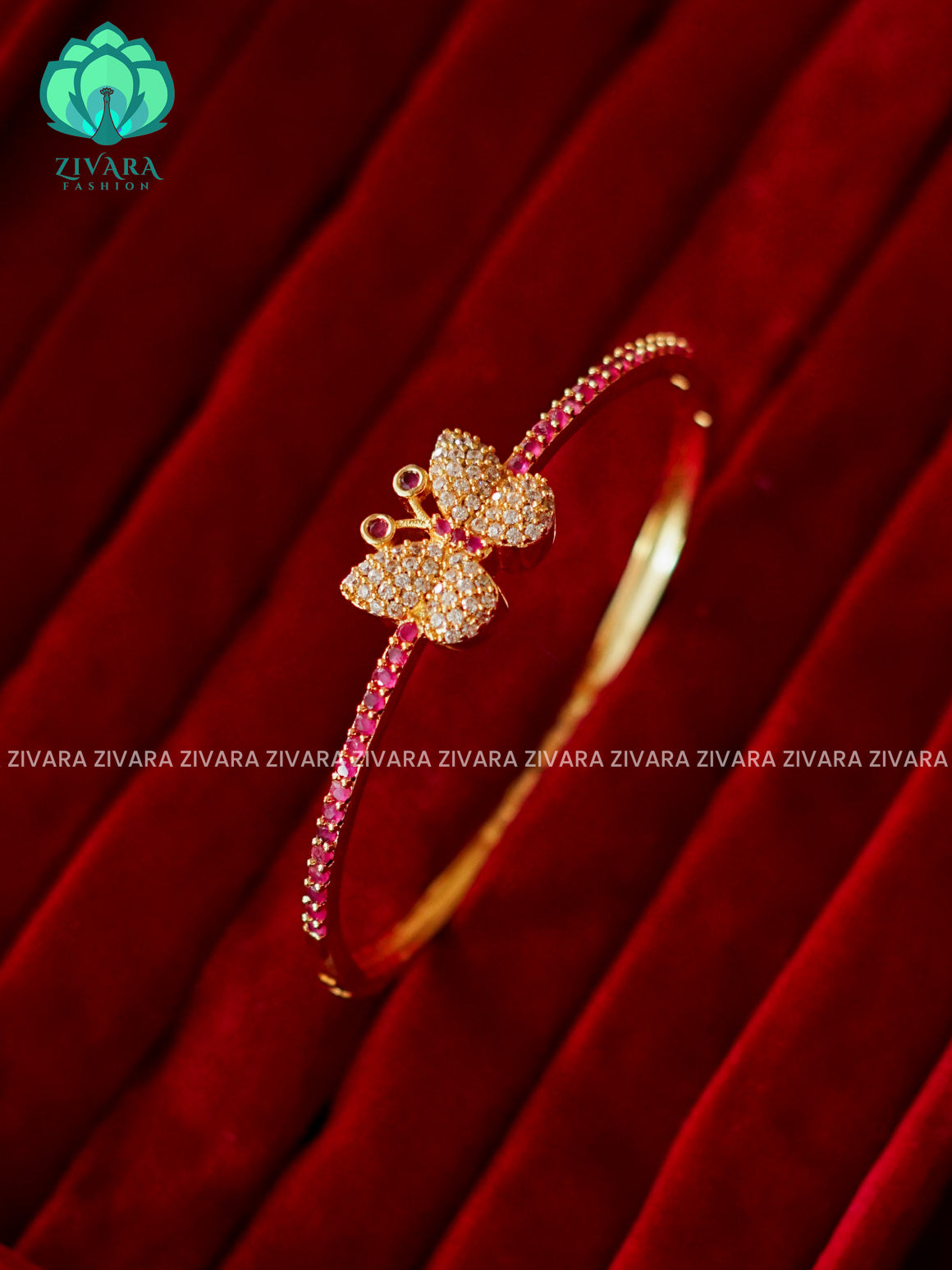 ZYRA - 1 piece white ruby stone butterfly motif micro gold polish free size open type KADA - Premium quality daily use KADA - Zivara fashion