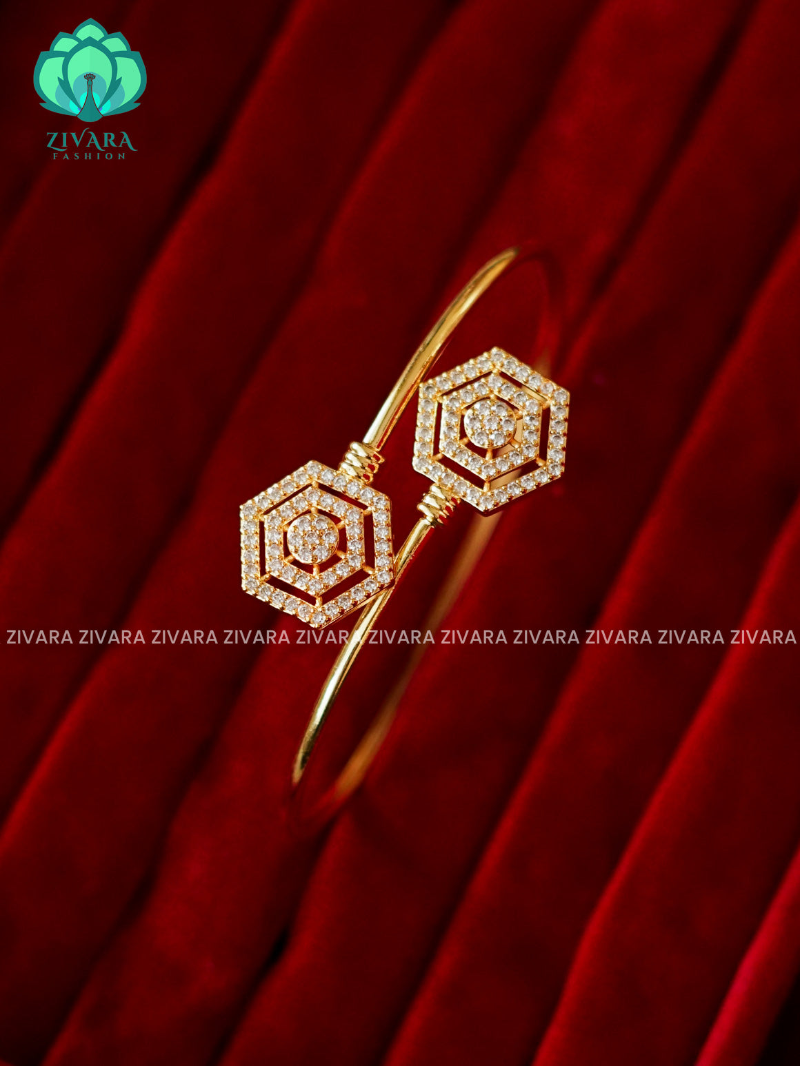 ZYRA - 1 piece white stone motif micro gold polish free size KADA  - Premium quality daily use KADA - Zivara fashion
