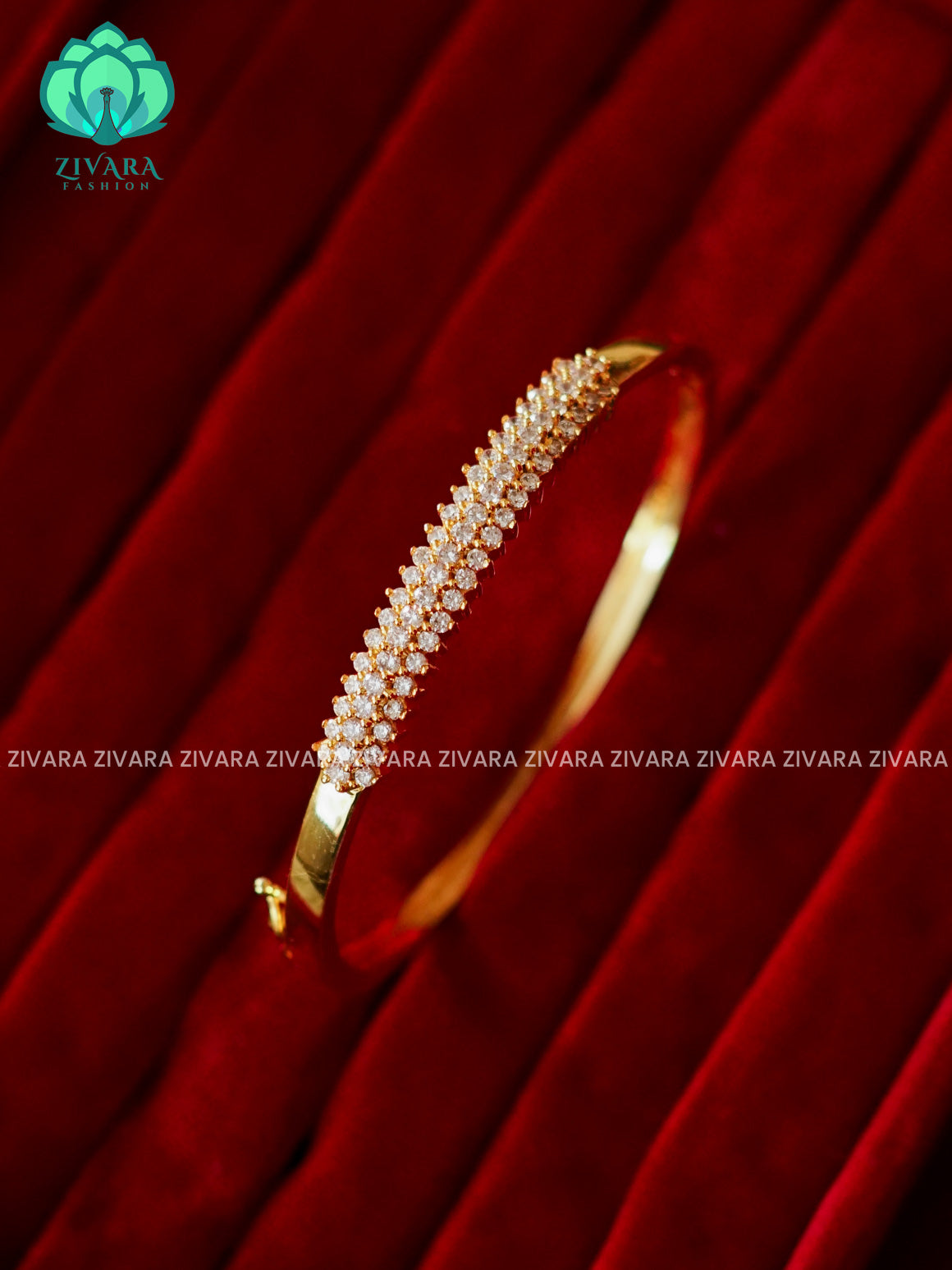ZYRA - 1 piece white stone motif micro gold polish free size open type KADA - Premium quality daily use KADA - Zivara fashion