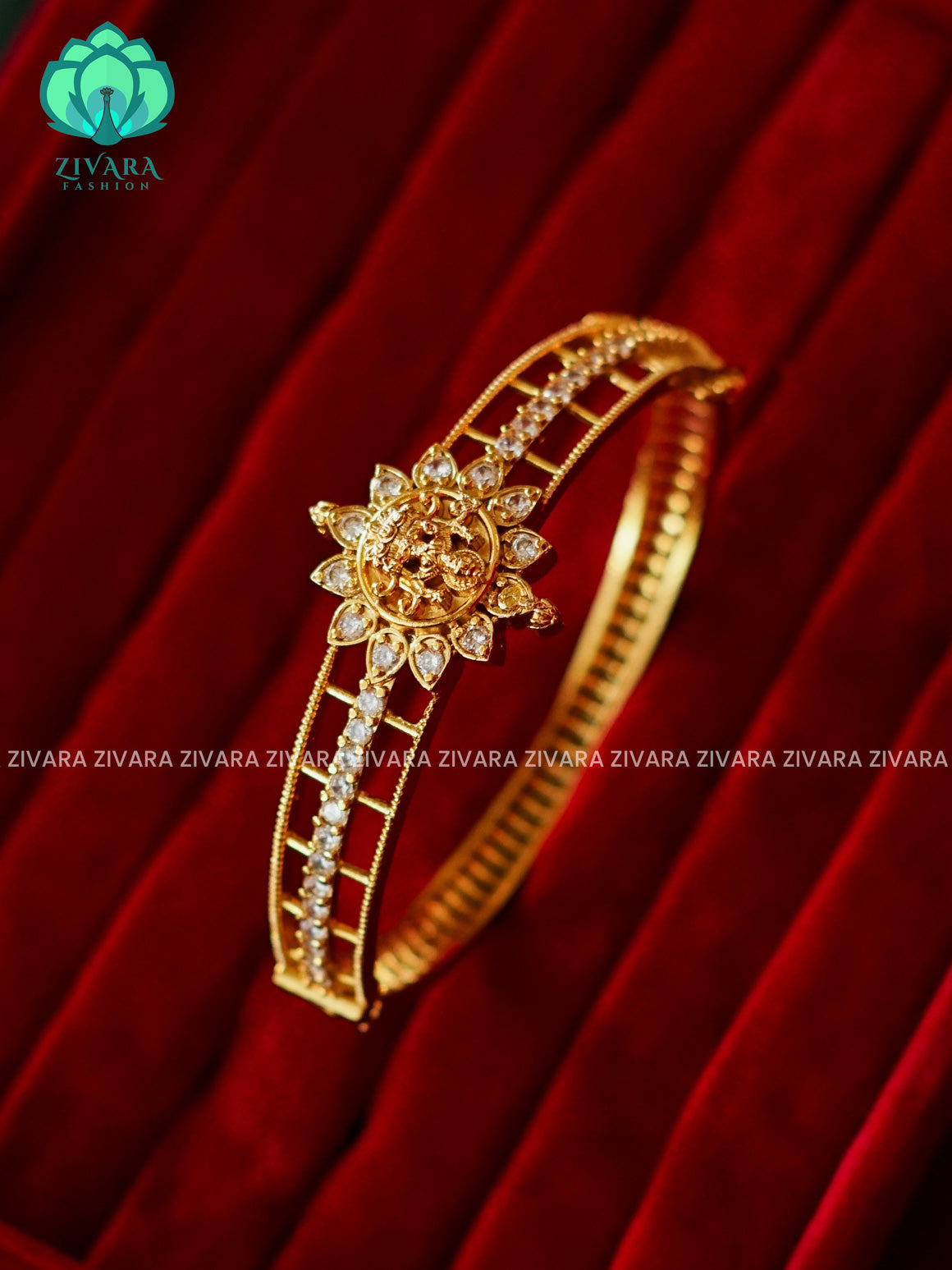 ZYRA - 1 piece white stone lakshmi motif micro gold polish free size open type KADA - Premium quality daily use KADA - Zivara fashion