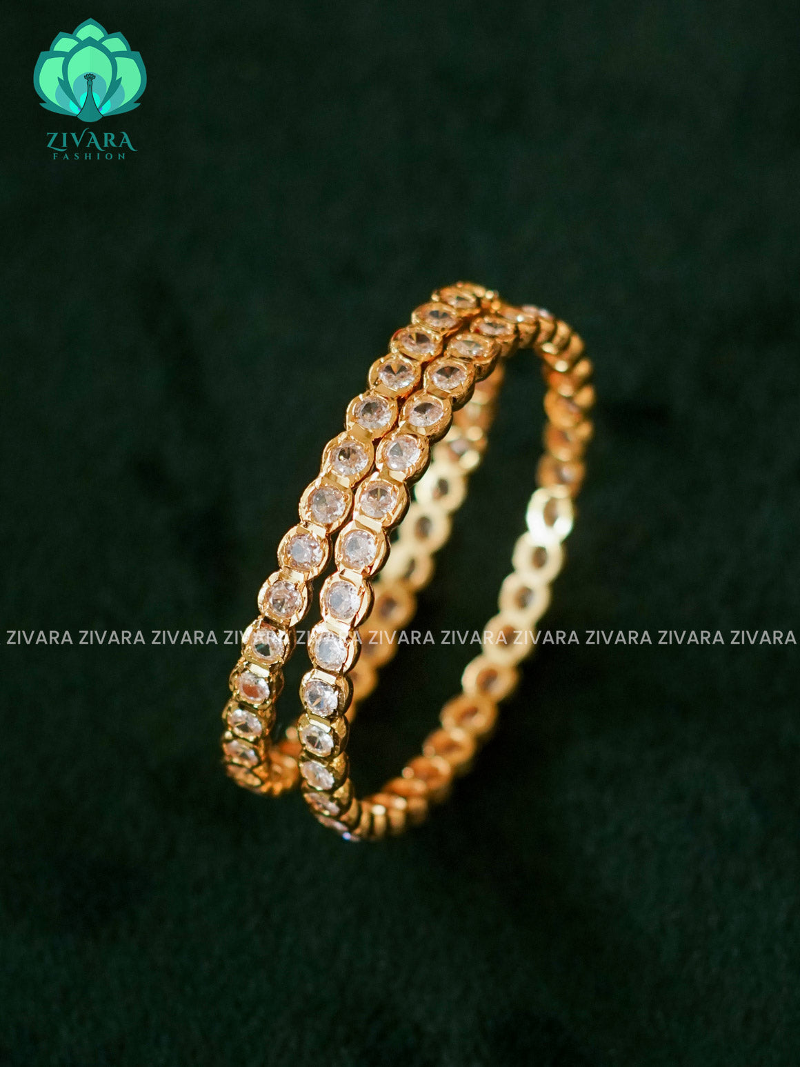 ZYRA - 2 piece white stone micro gold polish bangles  - Premium quality daily use bangles - Zivara fashion