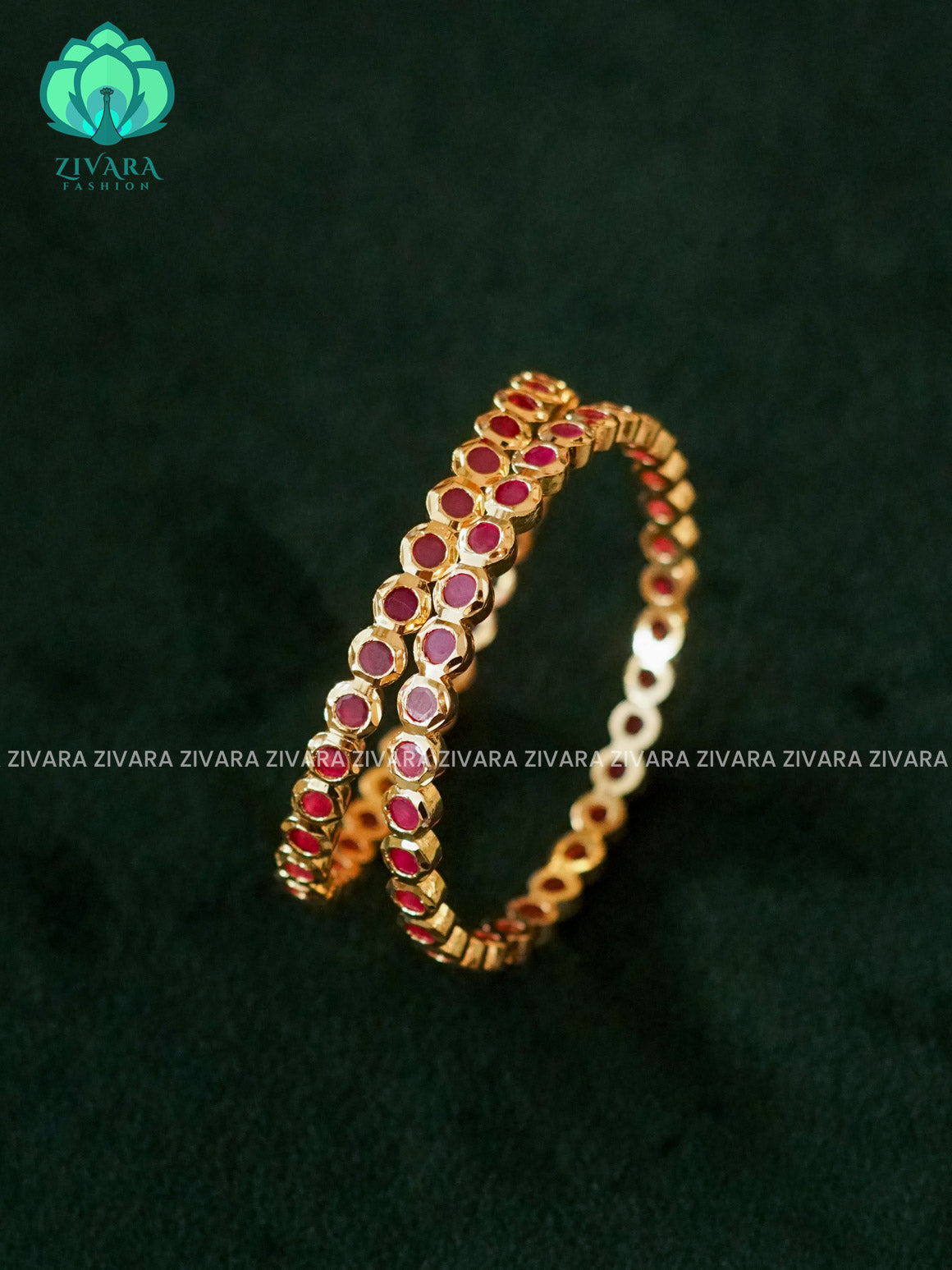 ZYRA - 2 piece ruby stone micro gold polish bangles  - Premium quality daily use bangles - Zivara fashion
