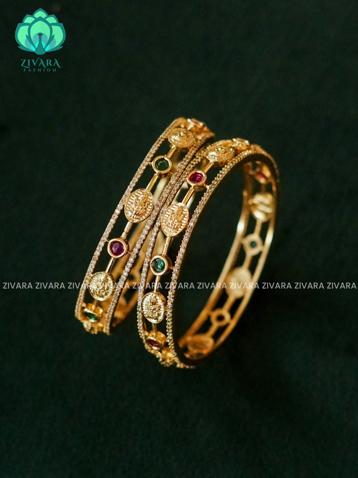 2 piece Temple Coin bangles - Vintage finish - latest bangles design