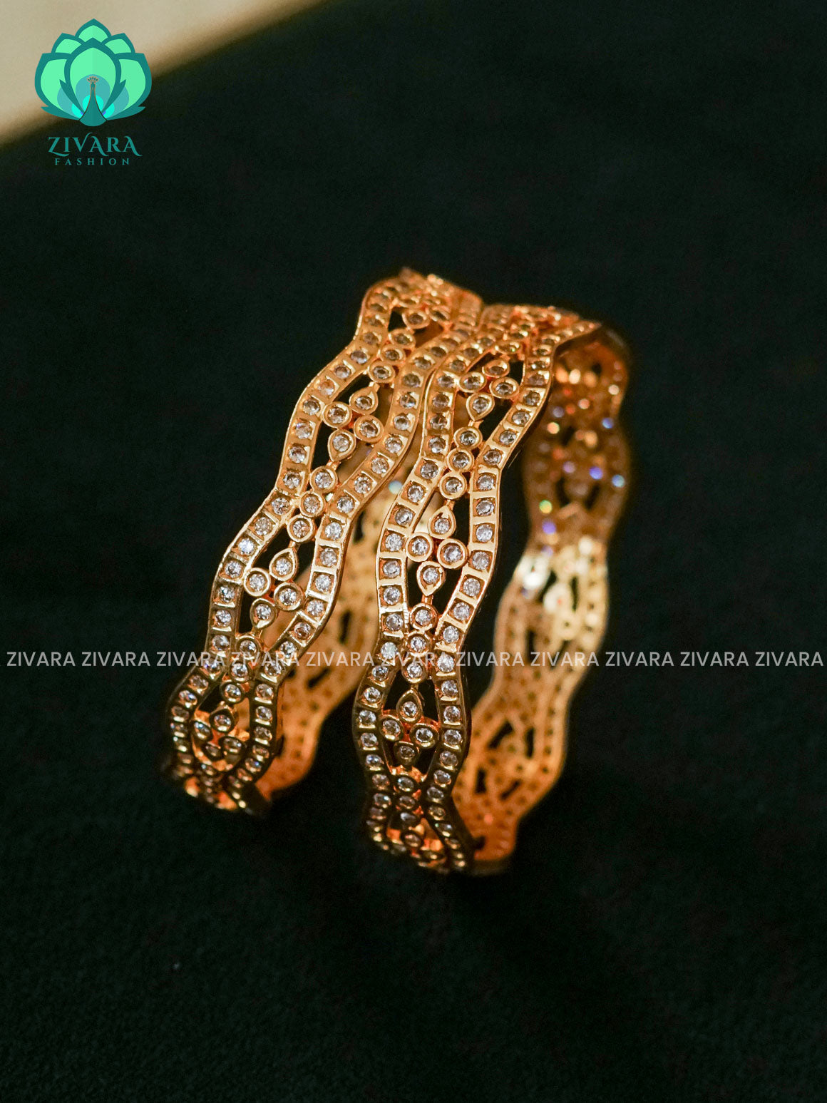 ZYRA - 2 piece white stone micro gold polish bangles  - Premium quality daily use bangles - Zivara fashion