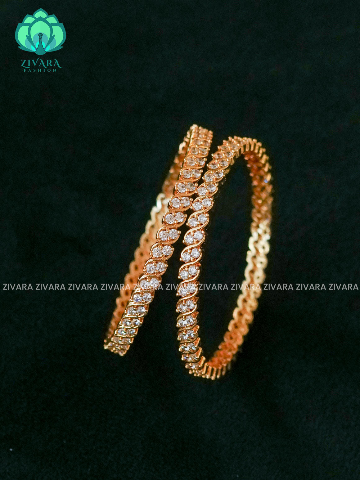ZYRA - 2 piece white stone micro gold polish bangles  - Premium quality daily use bangles - Zivara fashion
