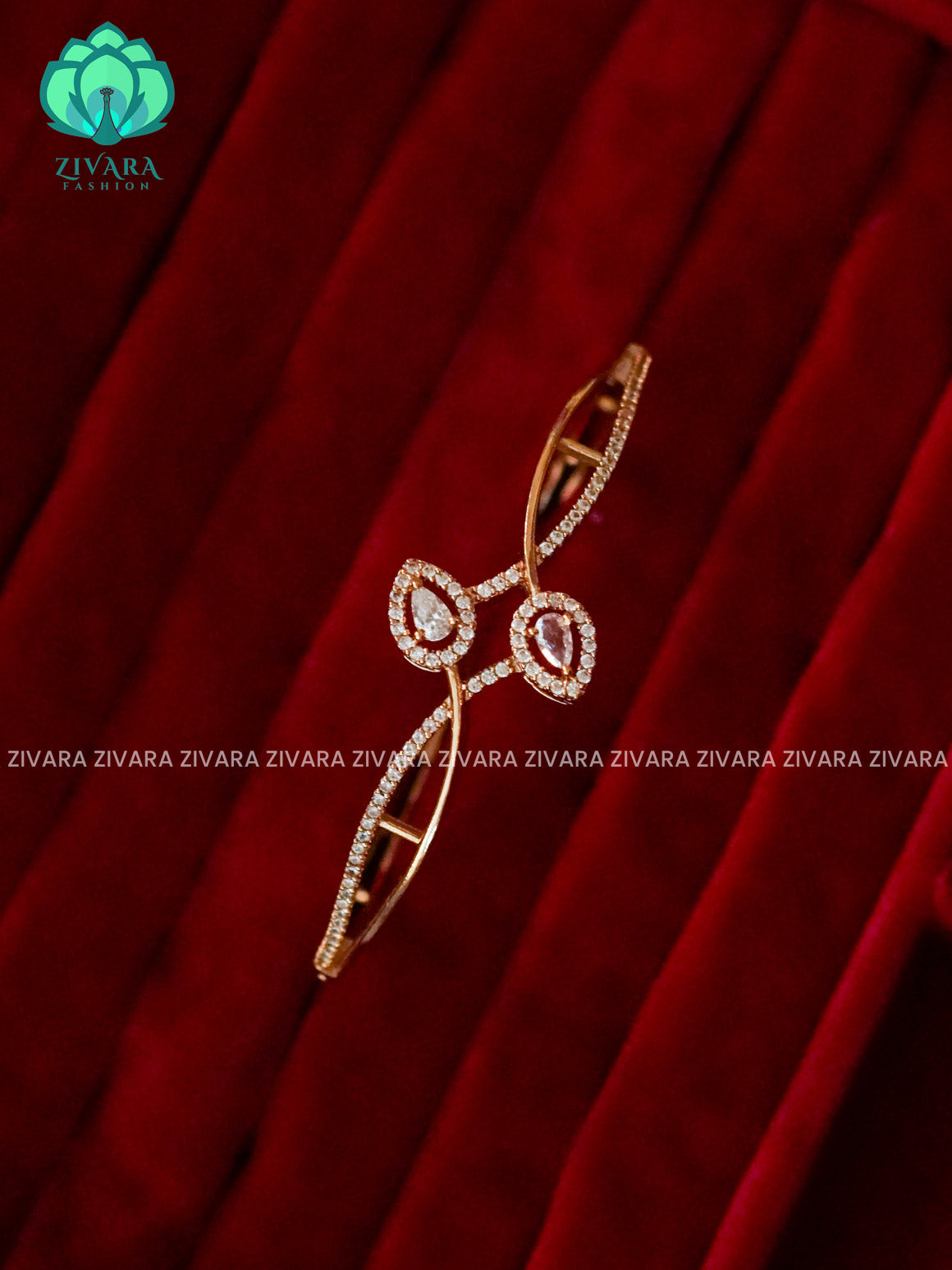 ZYRA - 1 piece white stone flower bud motif matte finish free size open type KADA - Premium quality daily use KADA - Zivara fashion