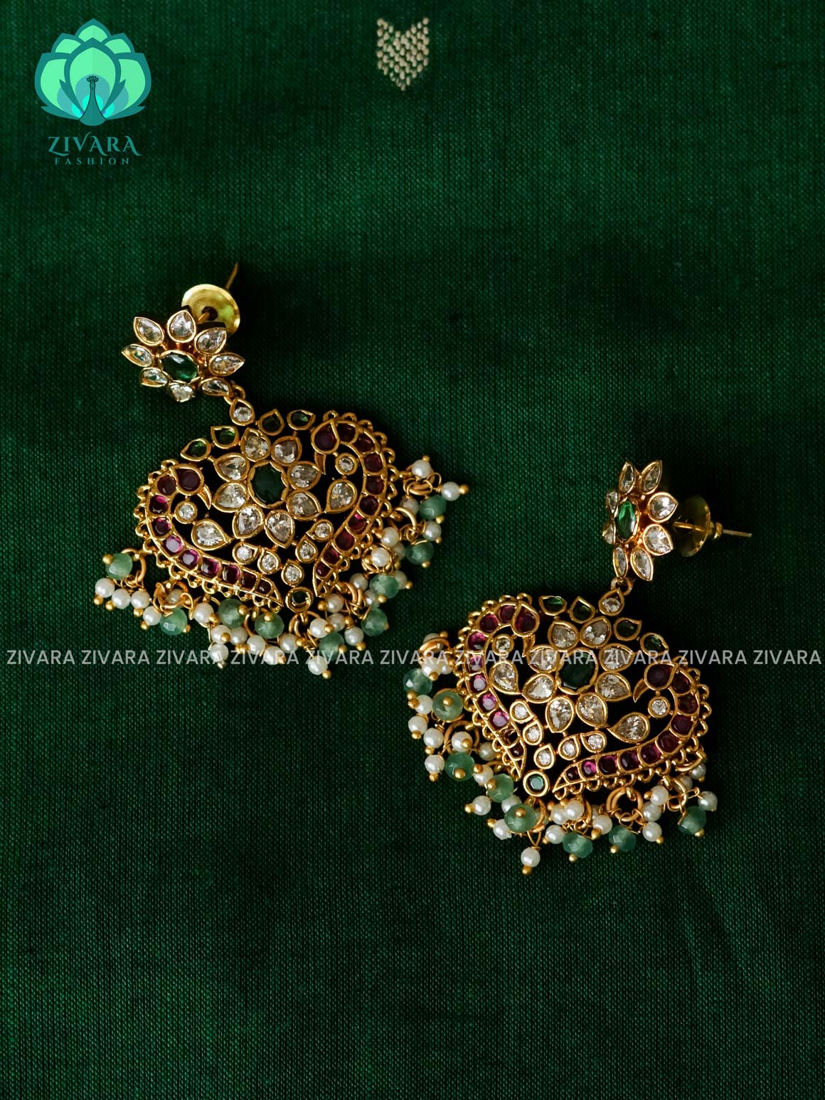 REAL KEMP PEACOCK STUDS  - latest jewellery collection- zivara fashion