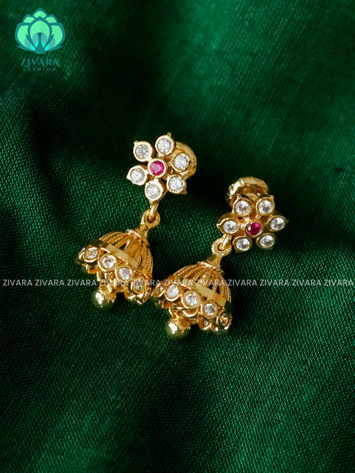 AMBIGAI - WHITE STONE KIDS FRIENDLY IMPON JHUMKAS - Zivara Fashion- latest jewellery design