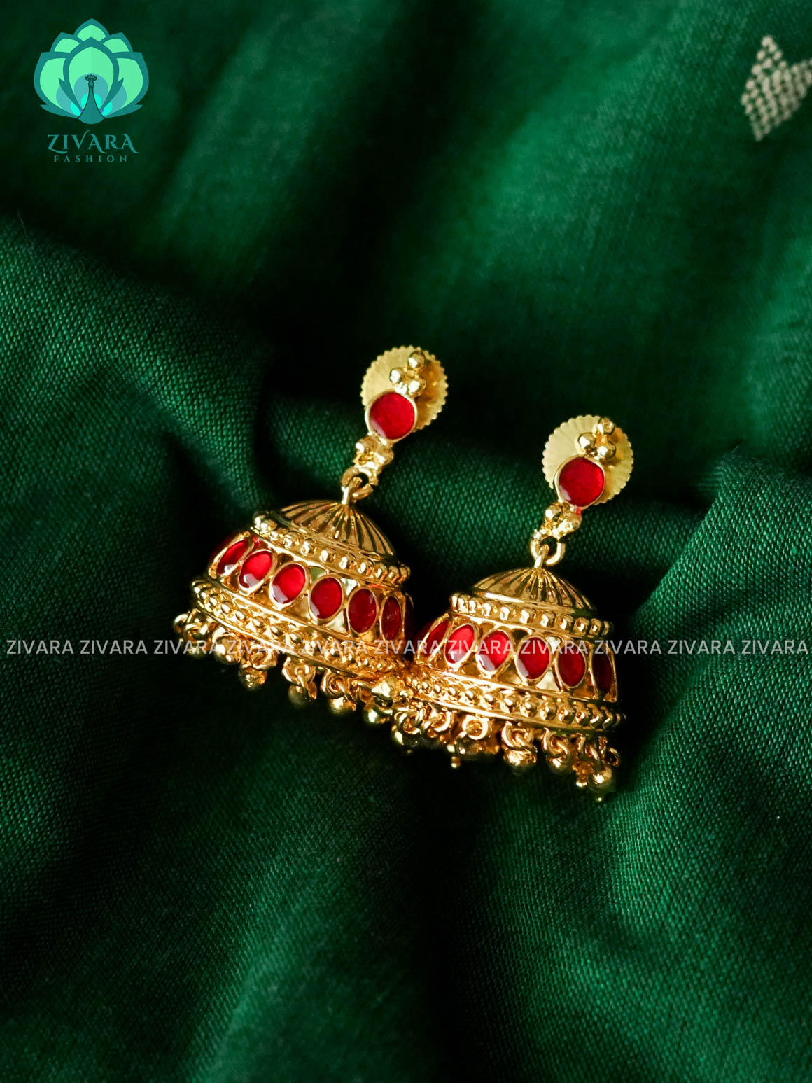 RUBY OVAL STONE - TRADITIONAL JHUMKA- latest jewellery collection- zivara fashion