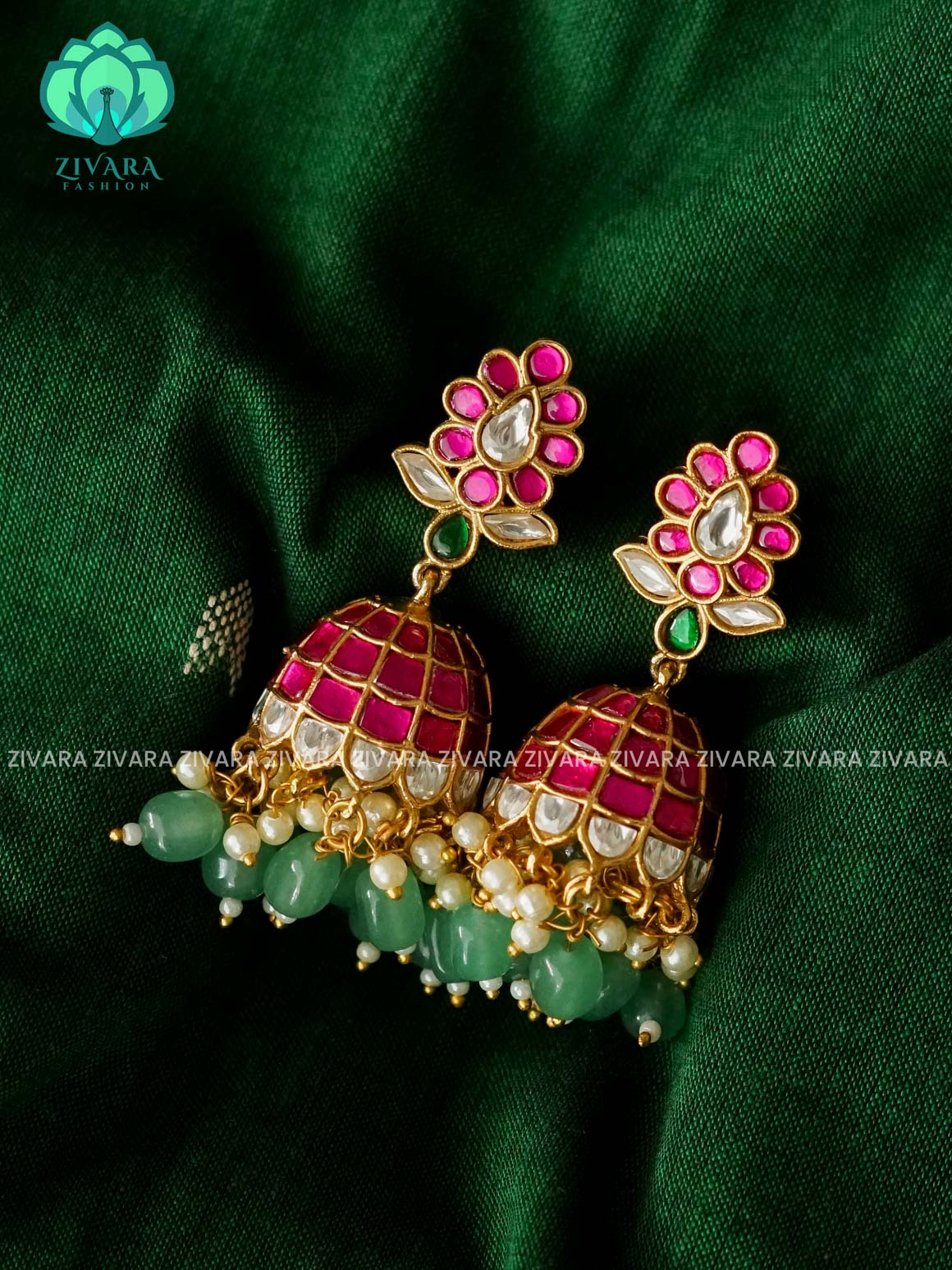 DIYA- EXUBERANT JADAU JHUMKAS - TRADITIONAL PREMIUM MATTE  polish JHUMKA- latest jewellery collection- zivara fashion