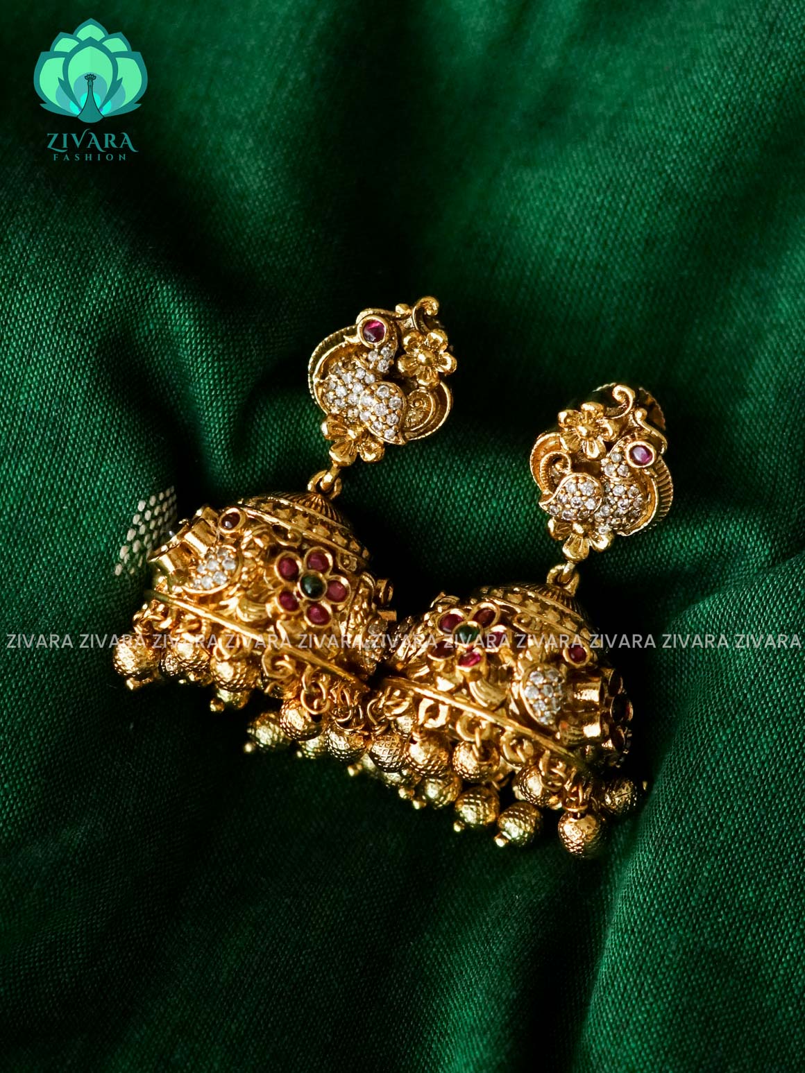 PEACOCK WHITE STONE  GRAND BRIDAL JHUMKA - latest trending collection