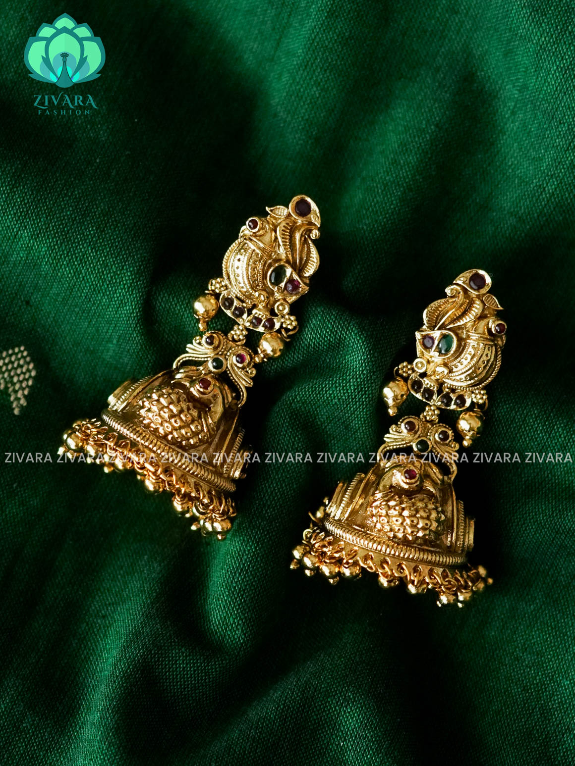 GOLD PEARLS - PEACOCK JHUMKA - TRADITIONAL NORMAL MATTE  polish JHUMKA- latest jewellery collection- zivara fashion