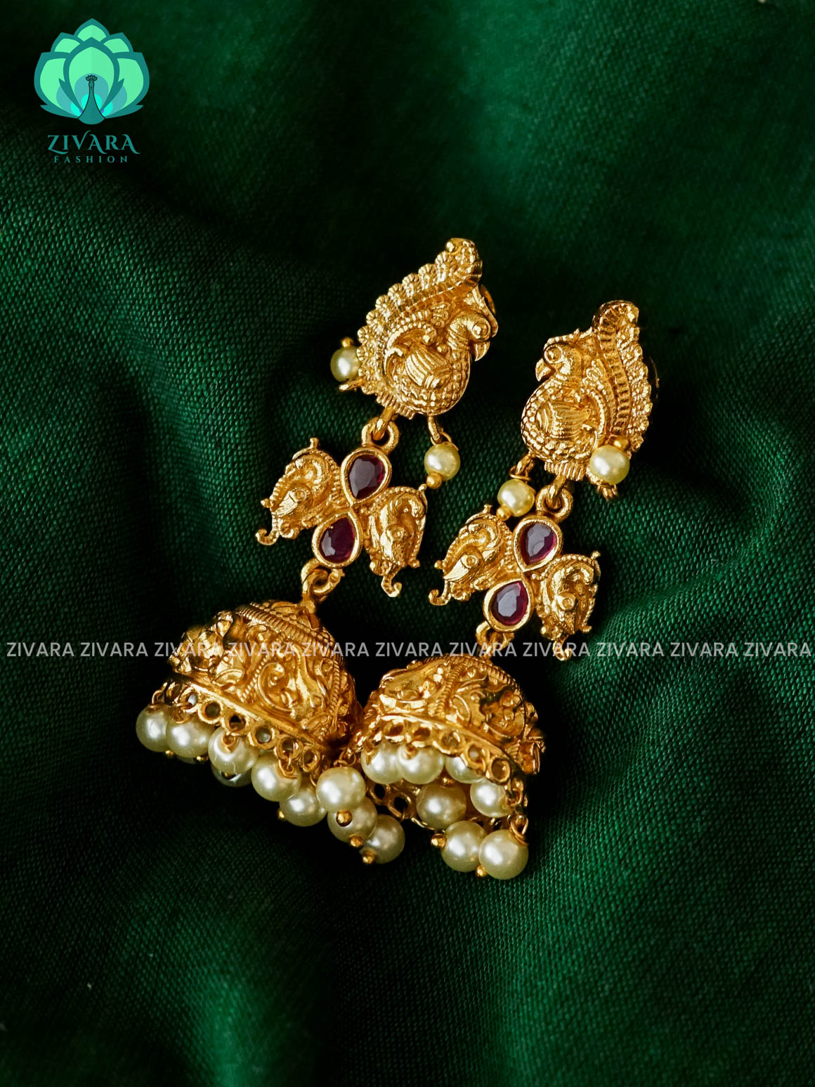 PEACOCK - TRADITIONAL PREMIUM MATTE  polish JHUMKA- latest jewellery collection- zivara fashion