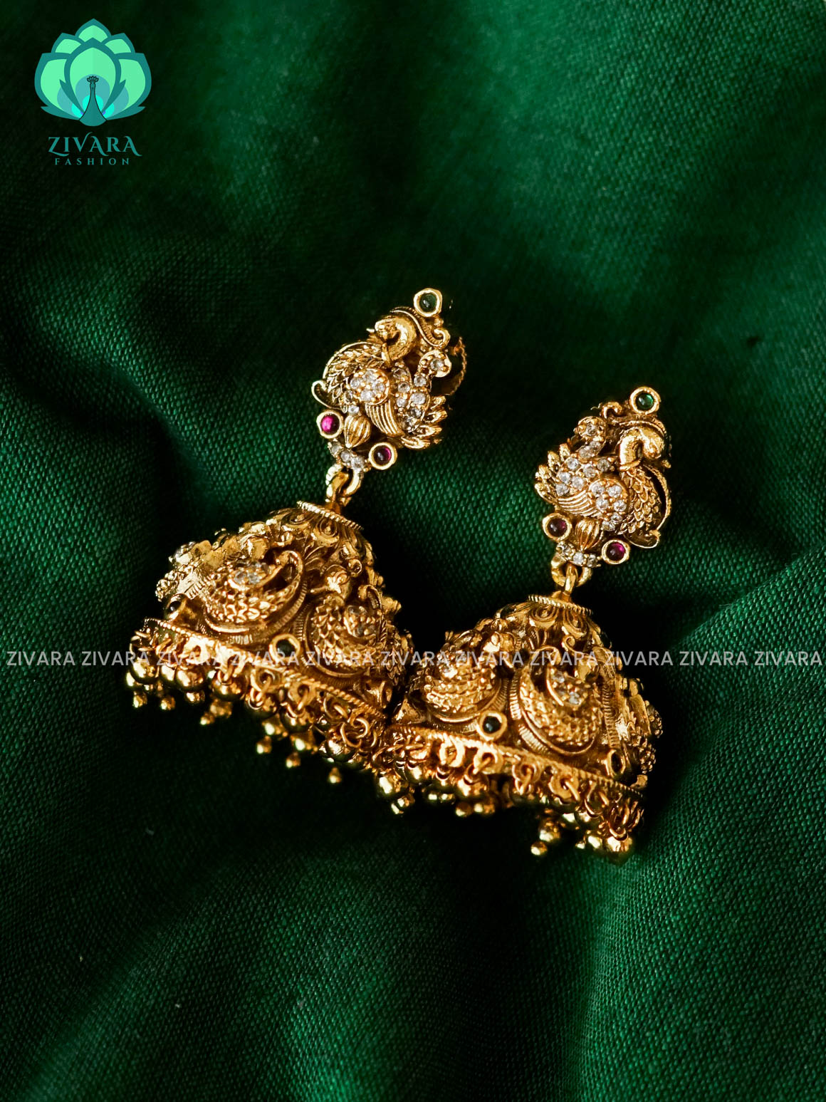 PEACOCK WHITE STONE  GRAND BRIDAL JHUMKA - latest trending collection