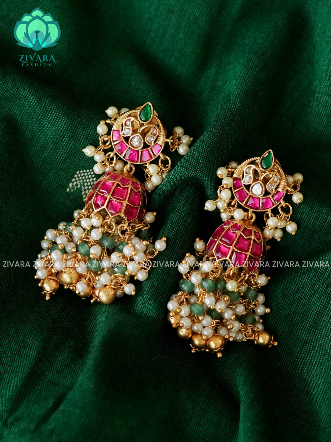 DIYA- EXUBERANT JADAU JHUMKAS - TRADITIONAL PREMIUM MATTE  polish JHUMKA- latest jewellery collection- zivara fashion