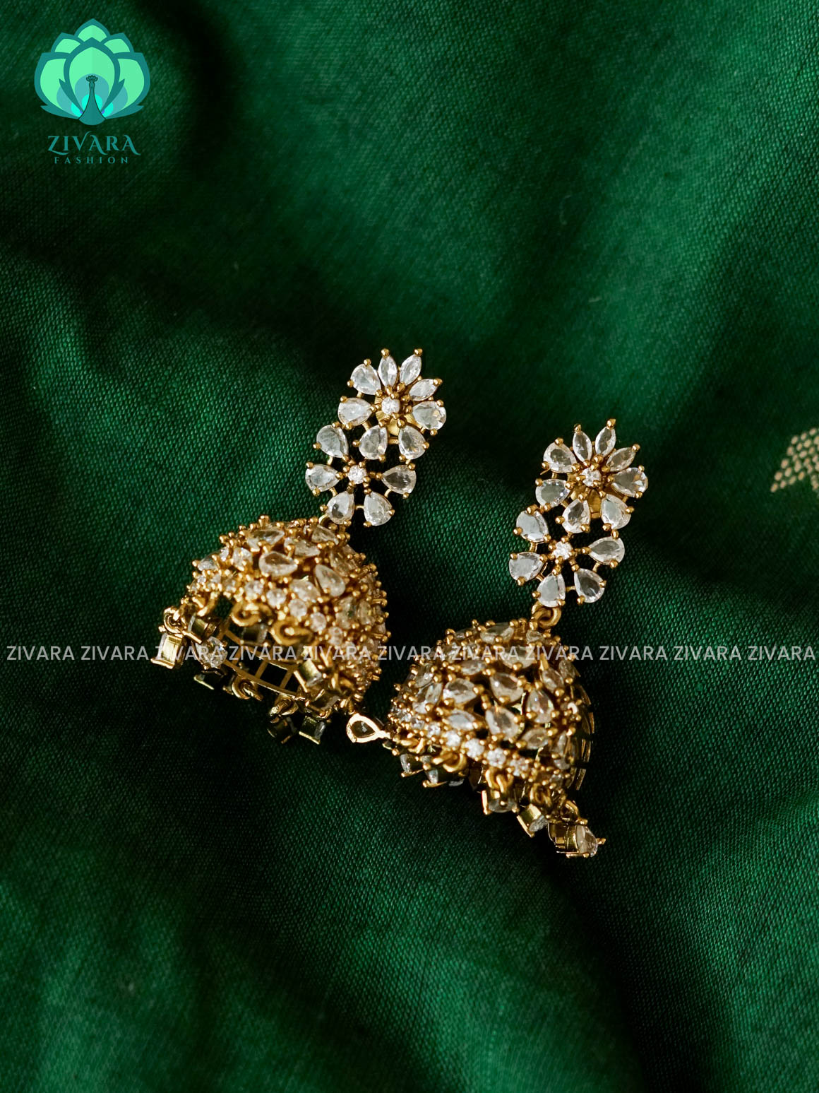STONE JHUMKA - Bridal PREMIUM MATTE  polish JHUMKA- latest jewellery collection- zivara fashion