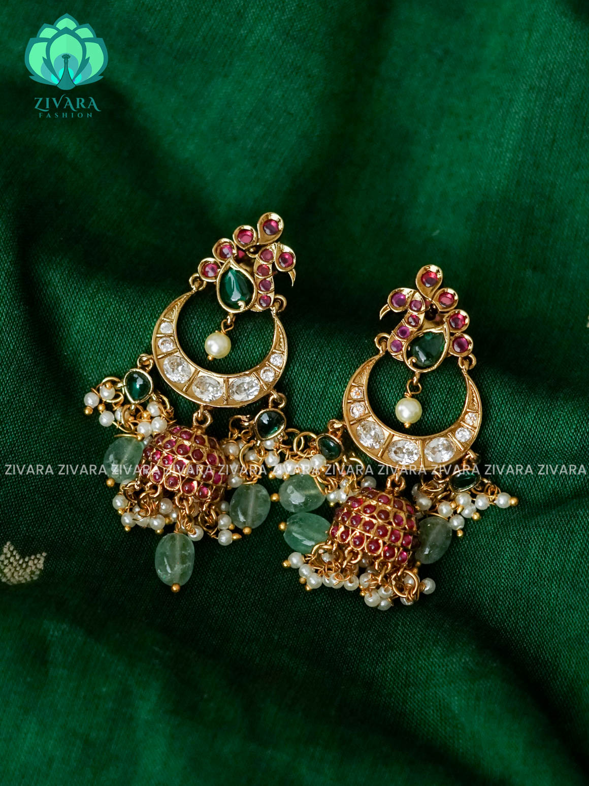 Ruby Green LAKSHMI jhumkas - Bridal PREMIUM MATTE  polish JHUMKA- latest jewellery collection- zivara fashion