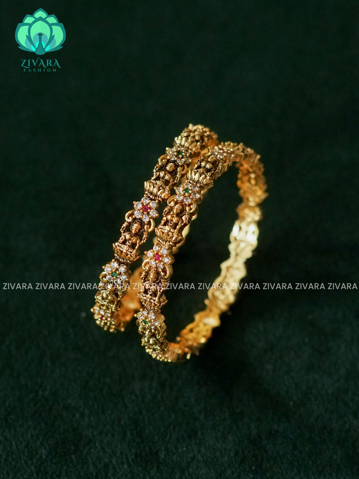 2 piece premium  TEMPLE FLORAL bangles -latest jewellery collection - ZIVARA FASHION