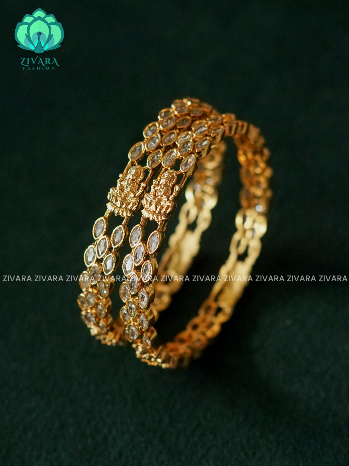 2 piece white stone temple premium finish bangles -latest jewellery collection - ZIVARA FASHION