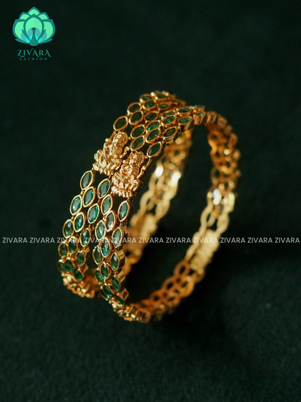 2 piece green stone temple premium finish bangles -latest jewellery collection - ZIVARA FASHION