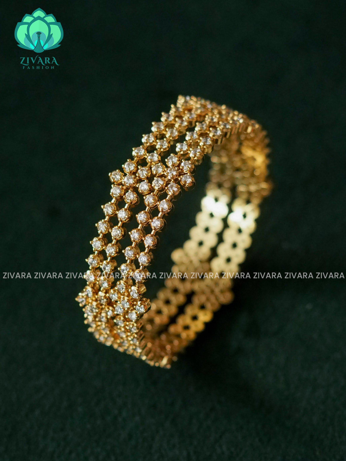 2 PIECE WHITE STONE BANGLE -  latest bangles design-zivara fashion