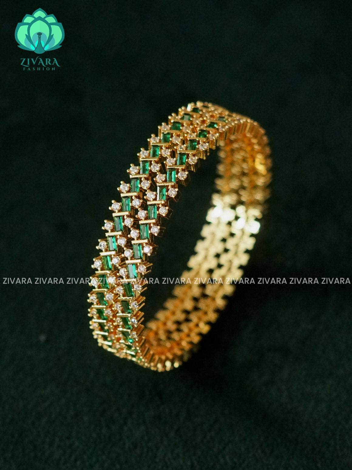 2 piece white green stone microgold polish premium finish bangles -latest jewellery collection - ZIVARA FASHION