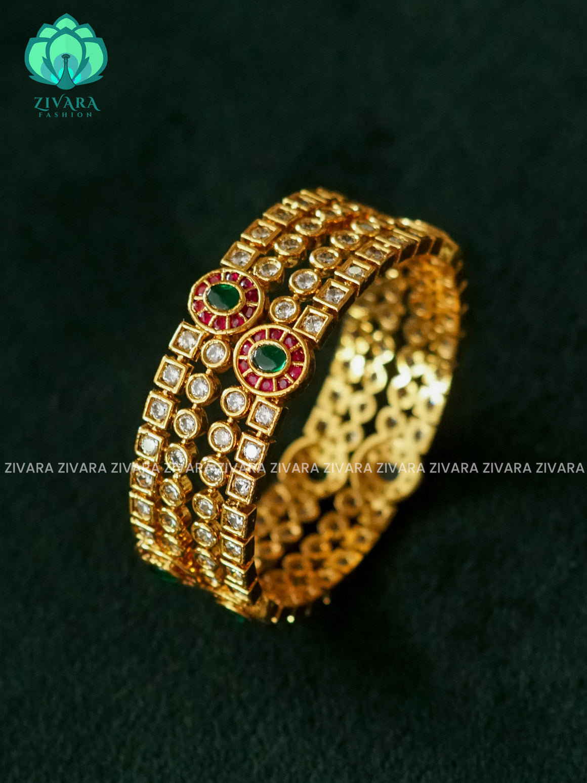 2 piece white ruby green premium finish bangles -latest jewellery collection - ZIVARA FASHION