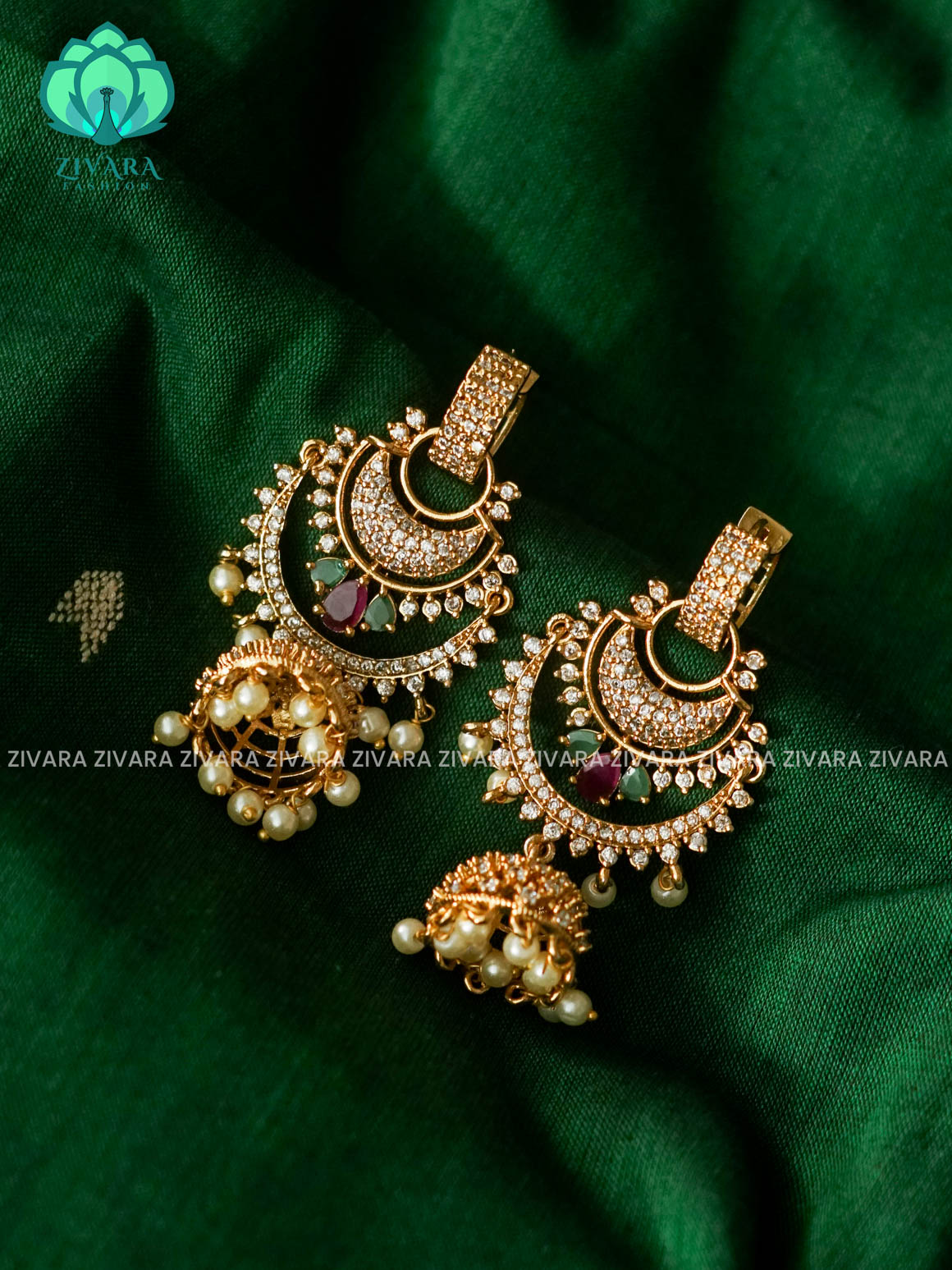 2 IN 1  MOON WHITE STONE JHUMKA - latest trending collection - ZIVARA FASHION