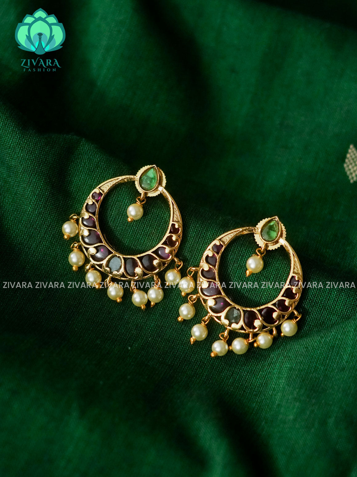 GREEN TEAR RUBY CHAND BALI STUDS  - latest jewellery collection- zivara fashion