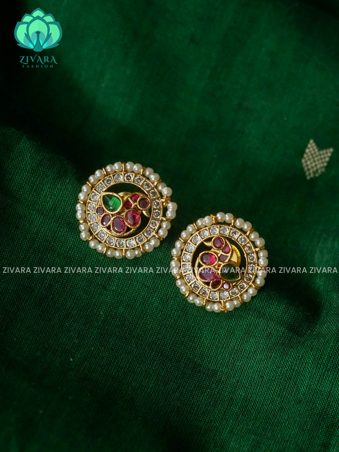 REAL KEMP PEACOCK STUDS  - latest jewellery collection- zivara fashion