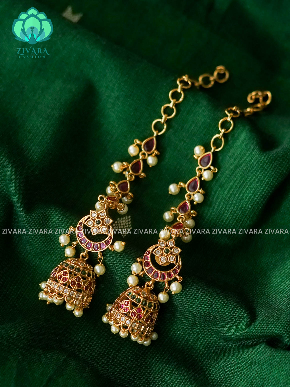 FLOWER CHAND  real kemp jhumka with maatal - latest jewellery collection- zivara fashion